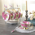 European style bone china cup and saucer, royal tea cup and saucer with flower printing, bone china coffee set.